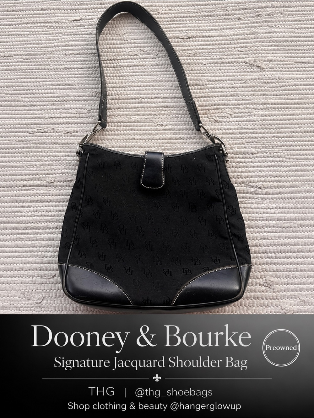 Dooney & Bourke Signature DB Monogram Jacquard Shoulder Bag Black USA Vintage